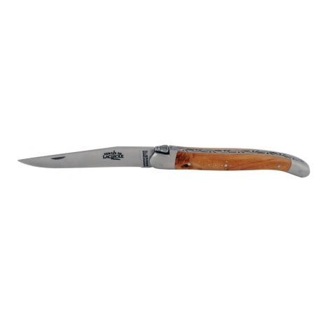 Couteau de laguiole 11 cm bois de genevrier inox satiné, forge de Laguiole