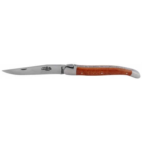 Couteau de laguiole 12 cm bois de bruyère et inox satiné, forge de Laguiole