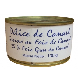 Terrine au foie de Canard 130 gr, 25% foie gras de canard