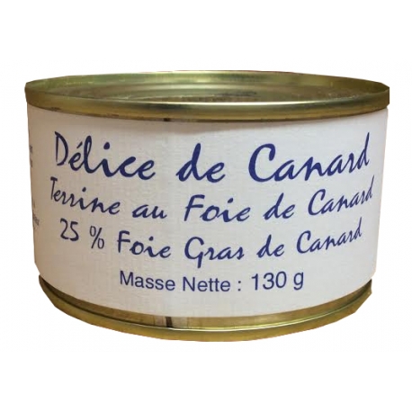 Terrine au foie de Canard 130 gr, 25% foie gras de canard